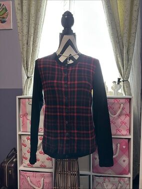 NWOT Tommy Hilfiger Black Cardigan with Red Plaid Front S/P